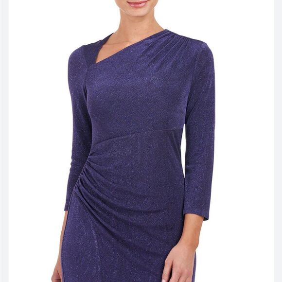 JS Collections Navy Blue Violetta Knit Tea Length Dress | size 4 - Picture 3 of 12